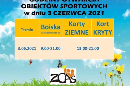Dostępność obiektów sportowych w dniu 3.06.2021r.